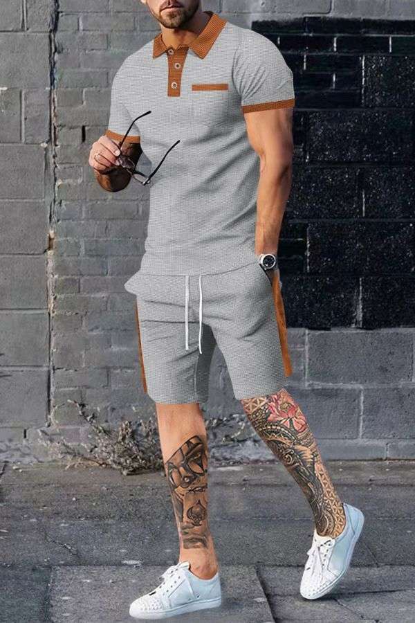 Short-Sleeve Polo Set with Drawstring Shorts image 1