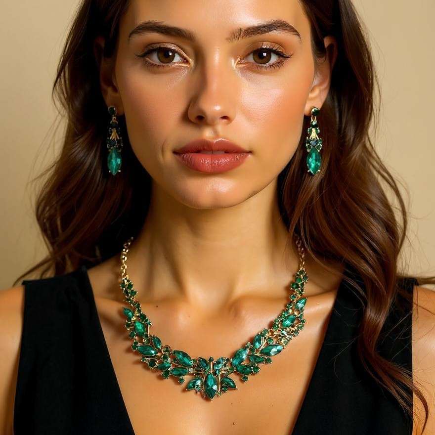 Emerald Statement Necklace with Gold Accents image 3