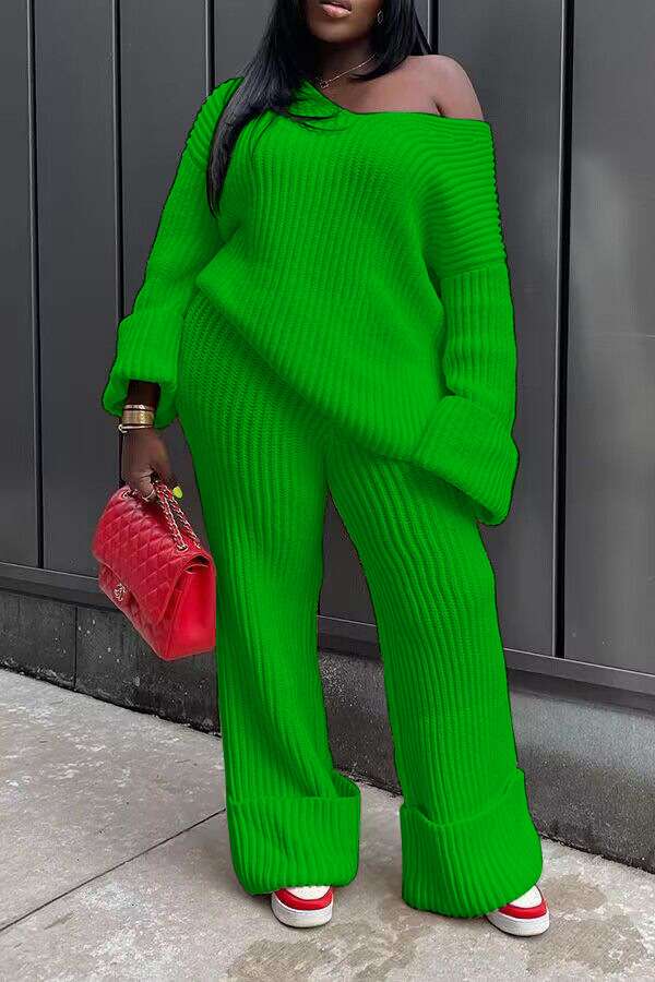 Cozy Ribbed Knit Set - XL, Green image