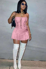 Strapless Lace-Up Corset Mini Dress image 0