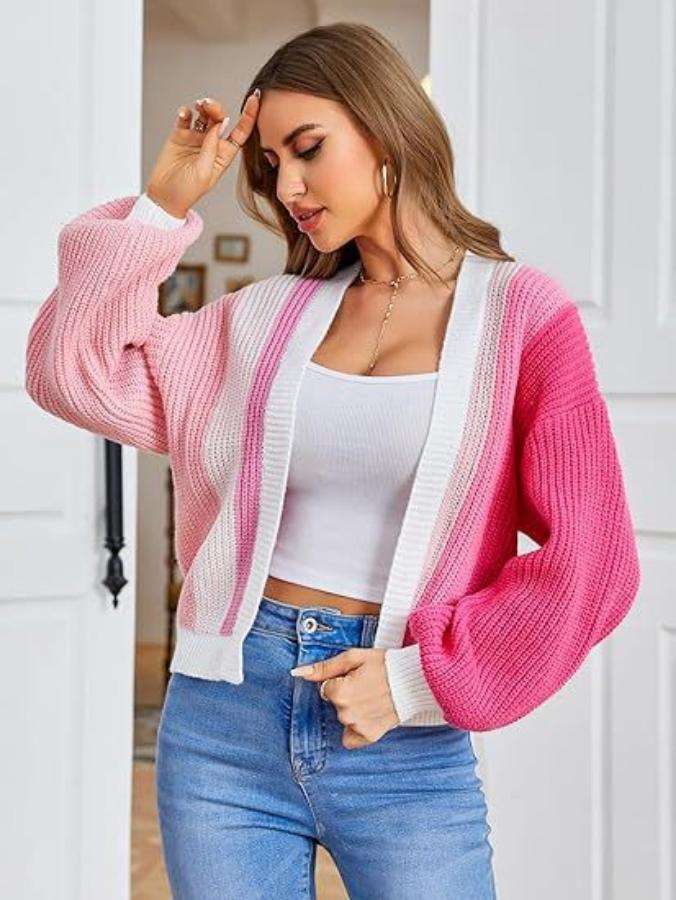 Contrast Color Knit Cardigan Sweater image 0