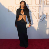 Cut-Out Evening Gown with Chain Detailing - S, Black image