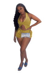 Women's 2 Piece Outfits Striped Rib Knit Halter Cropped Tank Tops Bodycon Shorts Sets image 1