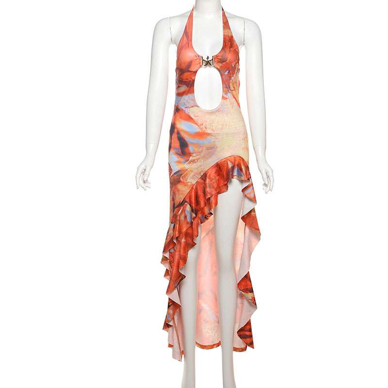 Cut-Out Halter Maxi Dress with Ruffled Hem image 2