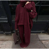 Chic Scarf Collar V-neck Knitted Sweater Suits image 5