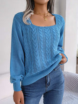 Self Design Scoop Neck Ribbed Pullover - M, Blue image