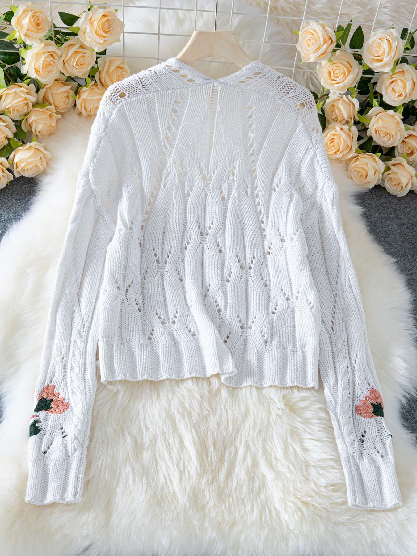 Cable Knit Sweater with Floral Embroidery image 4