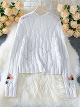 Cable Knit Sweater with Floral Embroidery image 4