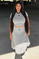 Crop Top & Skirt Set - M, Grey image