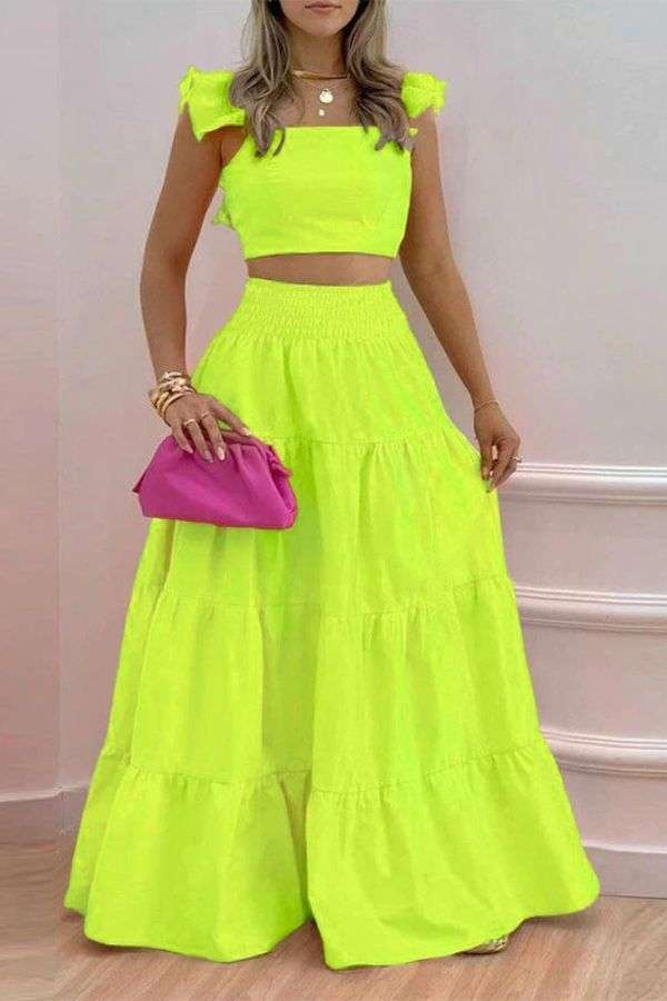 Two-Piece Set with Ruffled Sleeves and Maxi Skirt image 1