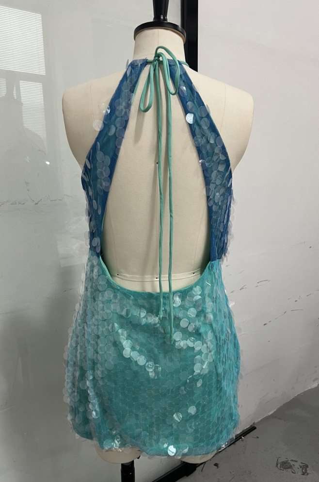 Sequin Halter Dress with Cutout Detail image 4