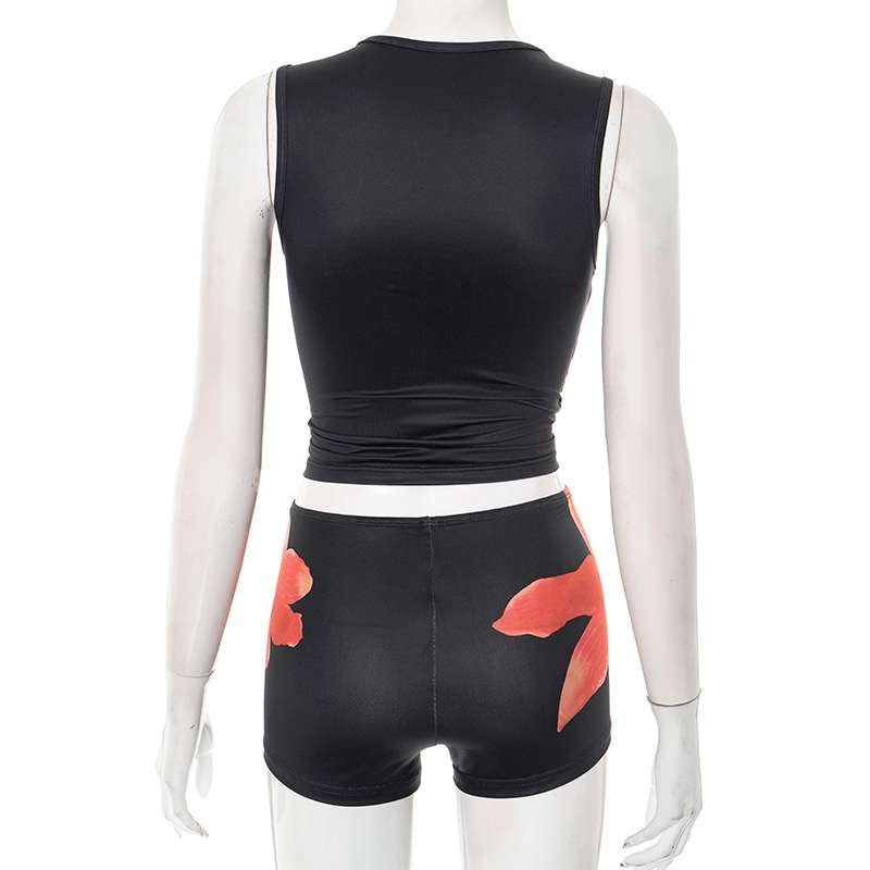 Abstract Print Sleeveless Crop Top and Shorts Set image 6