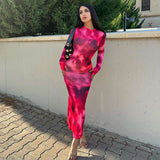 Tie-Dyed Dress Maxi Bodycon Dresses - S, Multi Rose image