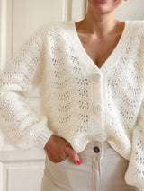 Elegant Crochet Button-Up Sweater - M, White image