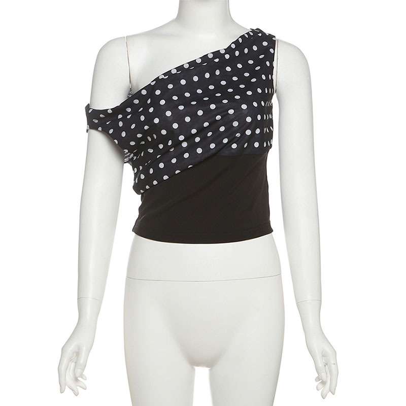 Polka Dot One-Shoulder Crop Top image 3