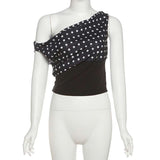 Polka Dot One-Shoulder Crop Top image 3