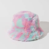 Colorful Fluffy Warm Bucket Hat - Free Size, Multi Purple image
