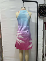Colorful Gradient Palm Print Sleeveless Dress image 4