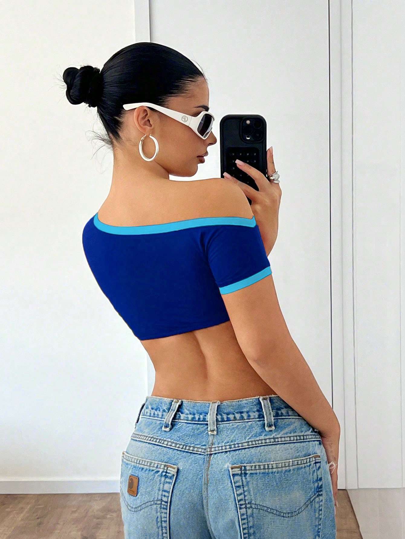 Stylish Off-Shoulder Graphic Crop Top image 2