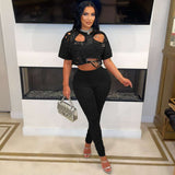 Distressed Studded Crop Top & Leggings Set image 5