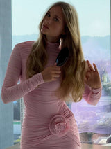 Ruched Bodycon Dress - S, Pink image