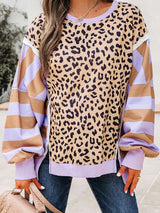 Leopard Print & Striped Casual Top image 4