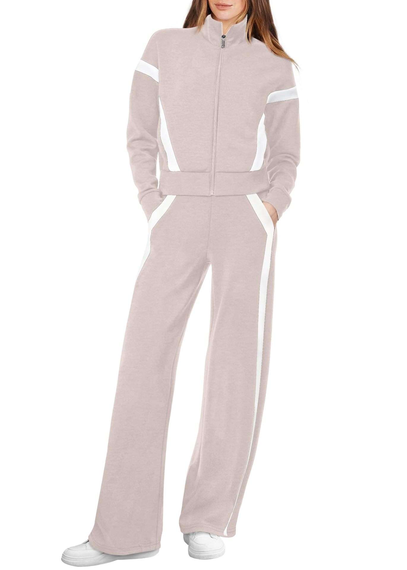 Contrast Stripe Two-Piece Tracksuit - S, Beige image