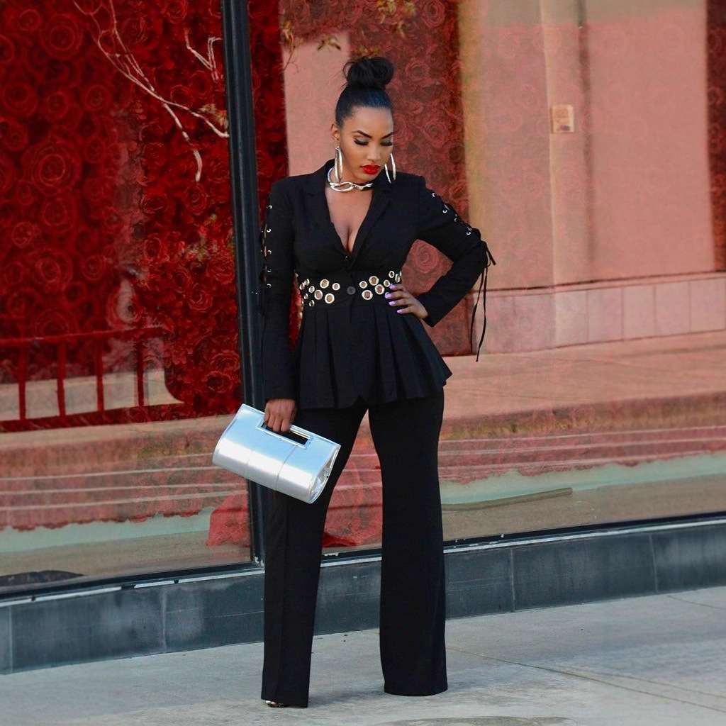 Peplum Suit Set with Cut-Out Details - S, Black image