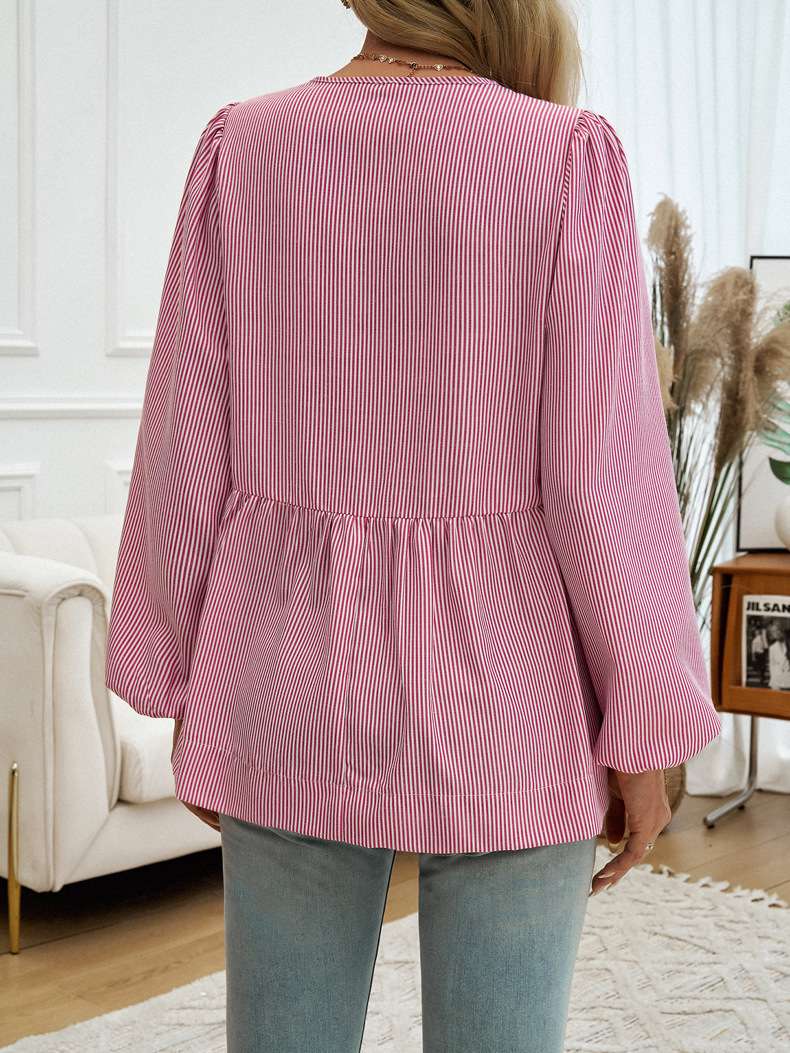 Women Striped Tie-Up Neck Top image 5