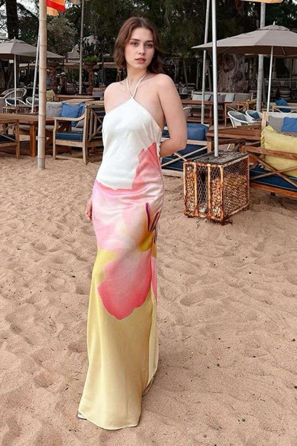 Floral Print Halter Maxi Dress image 0