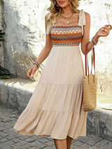 Boho Maxi Dress with Tie-Shoulder Details - M, Beige image