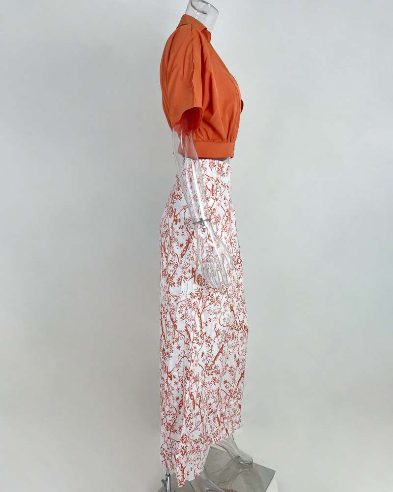 Cropped Button-Up Top with Wide-Leg Pants image 3