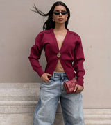 Stylish Blazer with Gold Button Detail - S, Red image