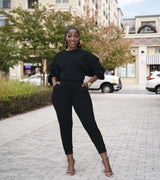 Solid O Neck Sweatshirt Pants Sets - XL, Black image