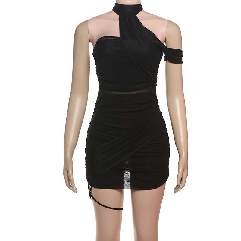 Ruched Mesh Cut-Out Bodycon Dress - S, Black image