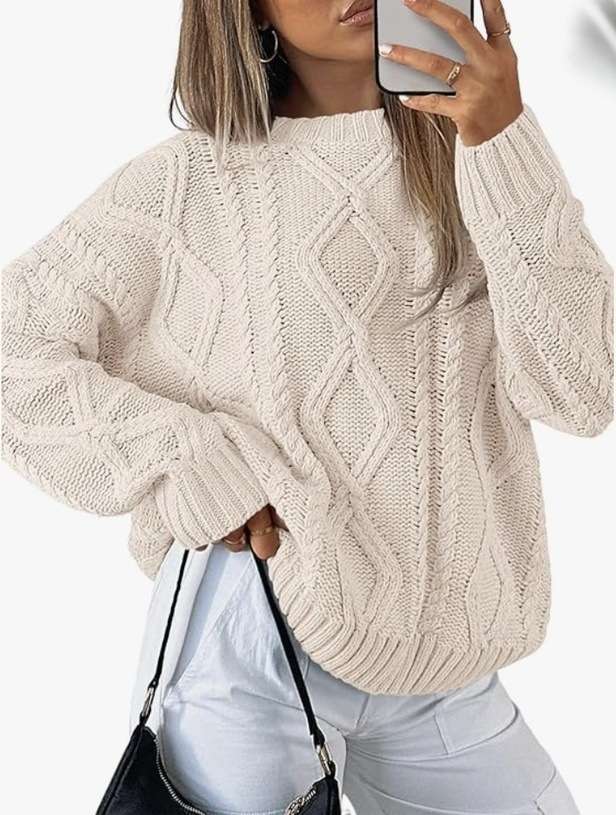 Cozy Cable Knit Pattern Sweater - S, Cream Beige image