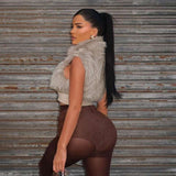 Chic Faux Fur Vest Zippered Jacket image 2