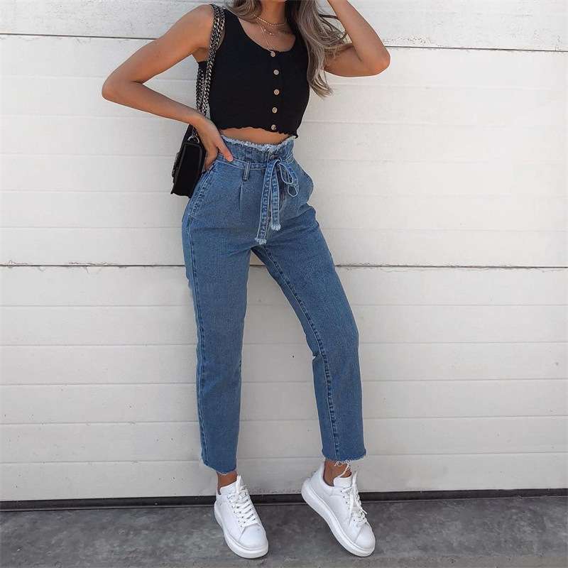 High-Waisted Jeans with Elastic Waist image 2