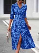 Animal Print Button-Front Maxi Dress - L, Blue image