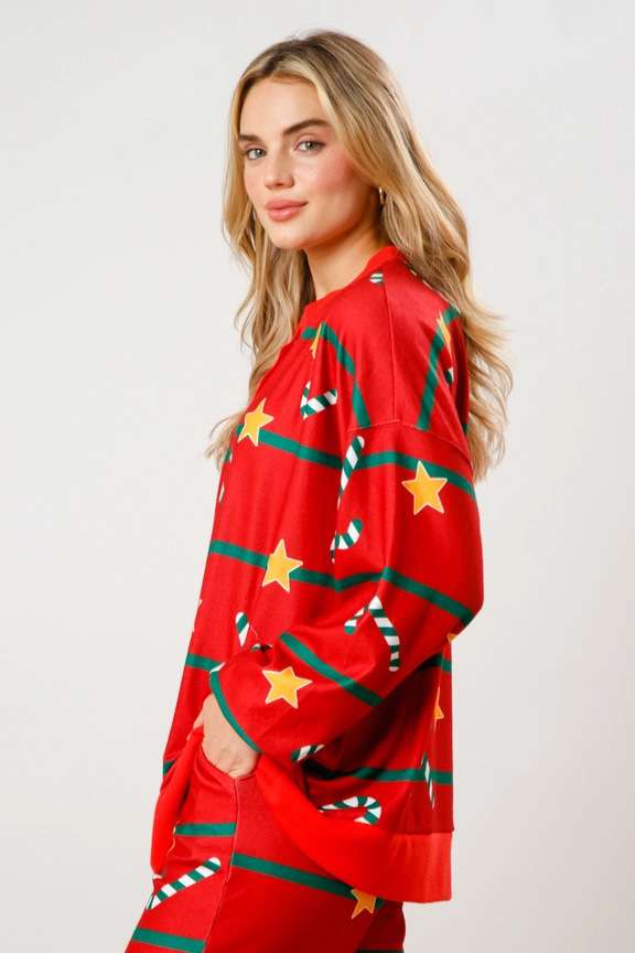 Festive Candy Cane & Star Christmas Pajama Set image 2