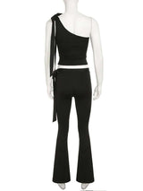 One-Shoulder Cutout Top & Flared Pants Set image 3