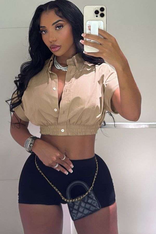 Chic Cropped Button-Up Shir & Shorts Set image 0