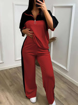 Casual Color Block Tracksuit - M, Red image