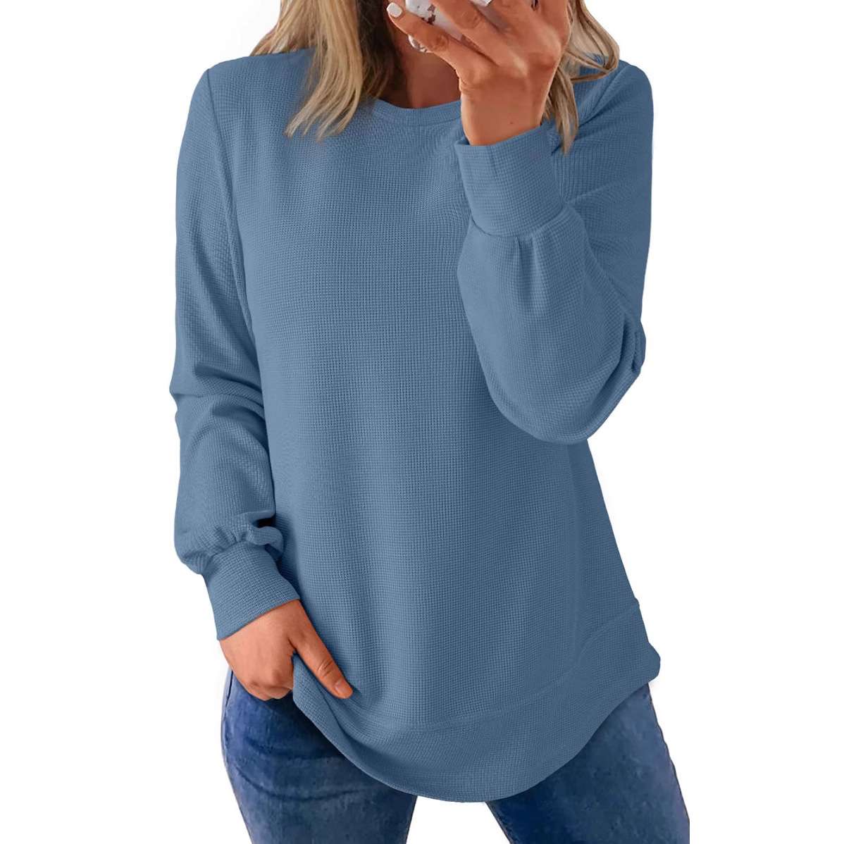 Long-Sleeve Sweatshirt with Relaxed Fit - M, Blue image