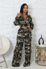 Casual Camo Cropped Sweatshirts and Cargo Pants Sets image 2