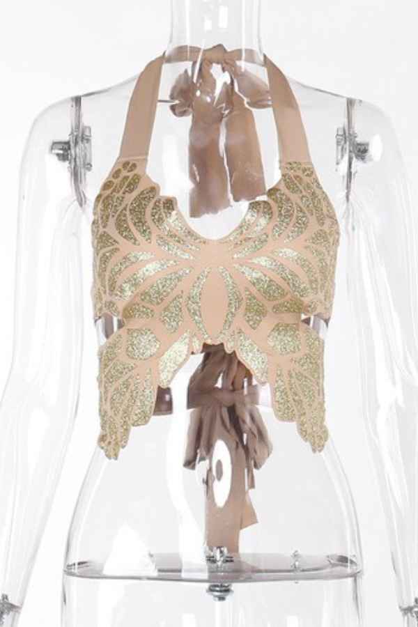 Sexy Butterfly Shaped Halter Neck Glitter Crop Top image 4