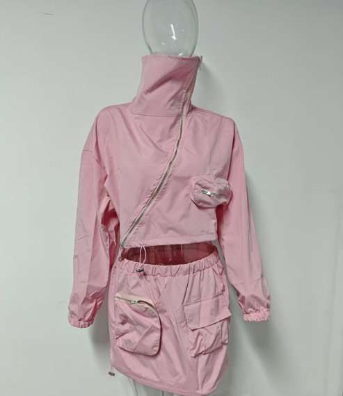 Windbreaker-Style Skirt Set - S, Pink image