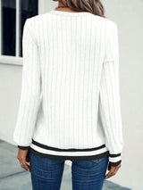 Striped Crew Neck Sweater with Detail image 5