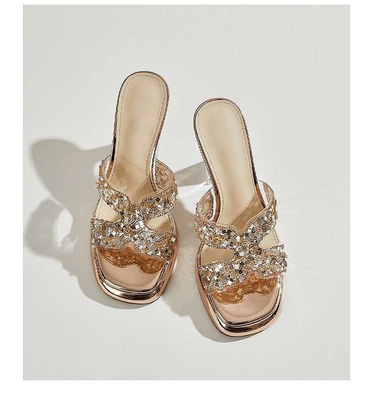 Glitter Block-Heel Mules