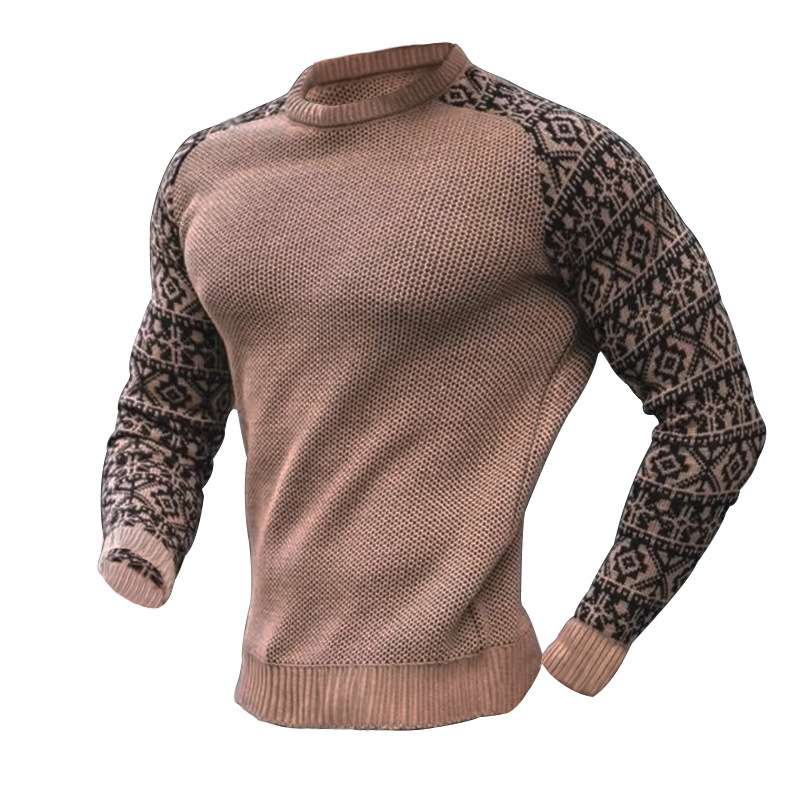 Round Neck Sweater With Patterned Sleeves image 7
